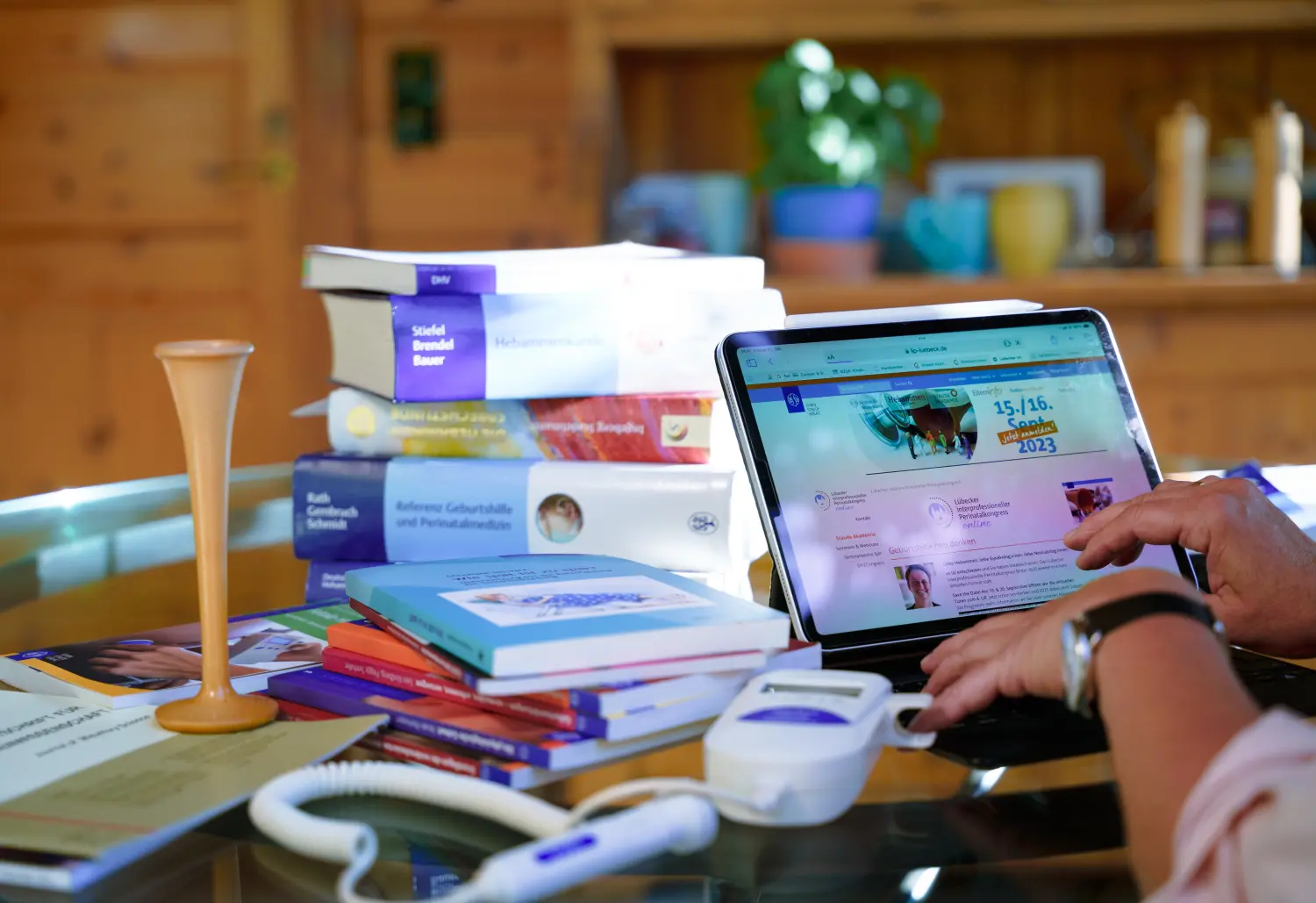 Christiane Schwarz - Laptop und Bücher stapeln sich auf dem Tisch